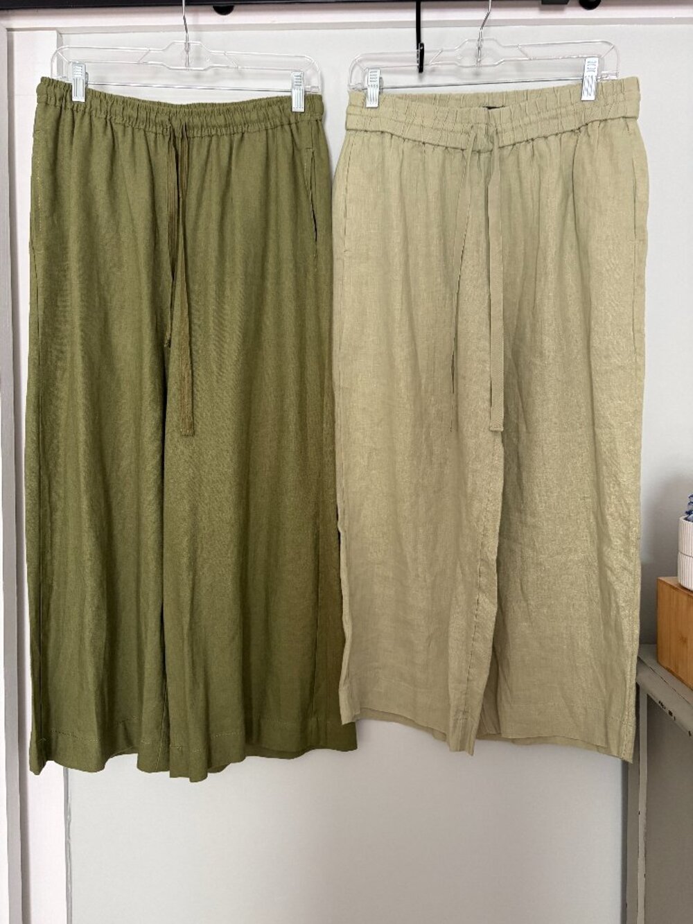 two linen and linen/rayon blend cropped pants (size 8/8P) Max Studio/JCrew